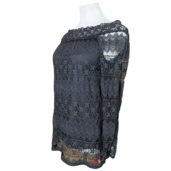 NWT American Rag Black Lace Overlay Off the Shoulder Long Sleeve Blouse - Small - Picture 3 of 16